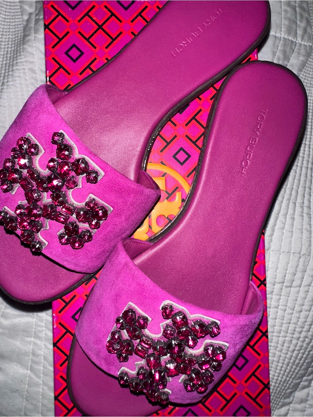 Tory Burch Everly Slide - Royal Suede - Prickly Pear - Picture 3 of 5